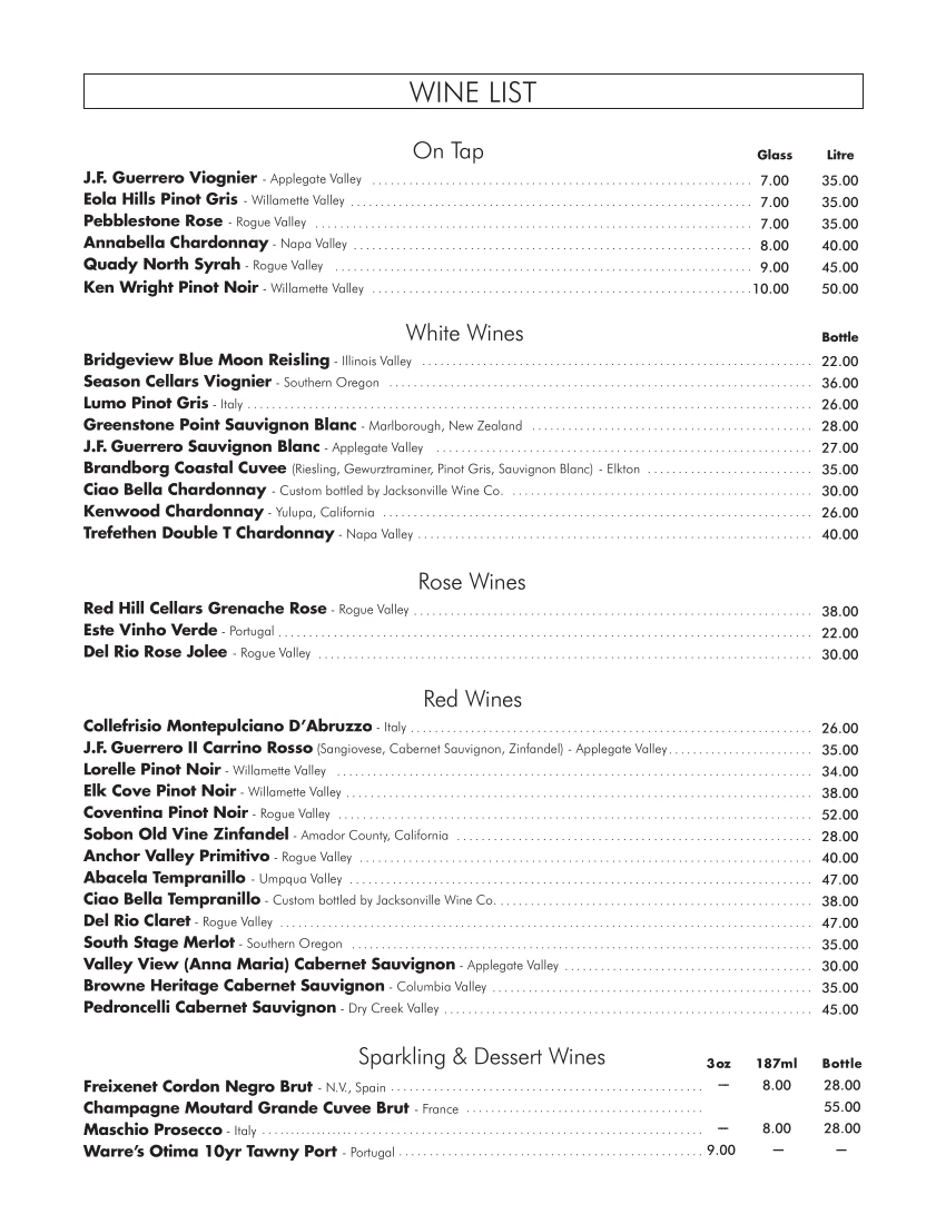 Bella Union menu 5.2022