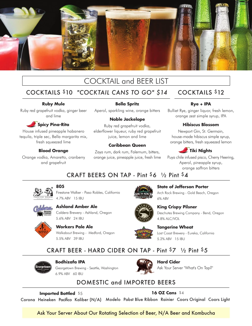Cocktails & Beer list5.2022