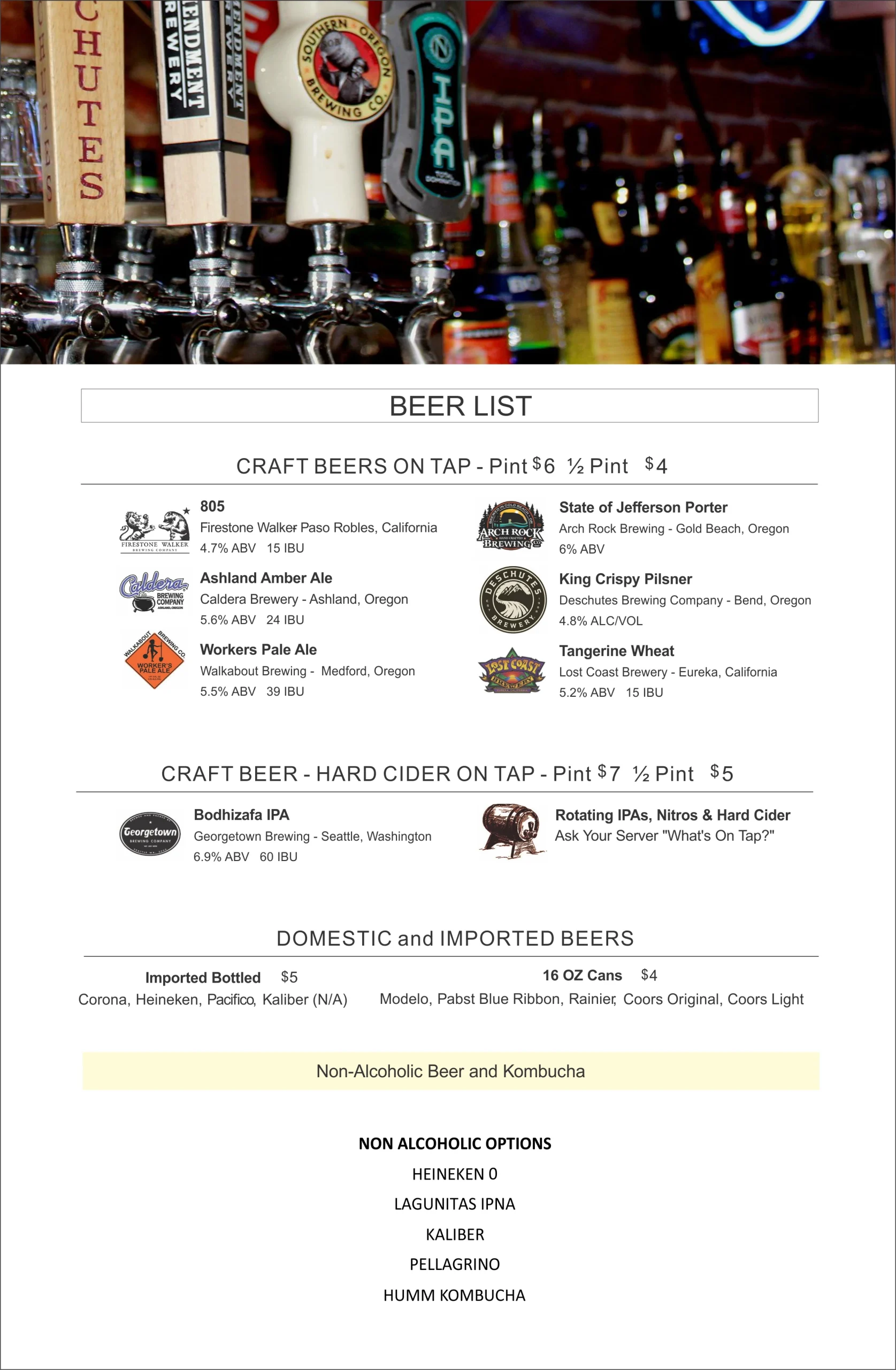 Cocktails & Beer list5.2022