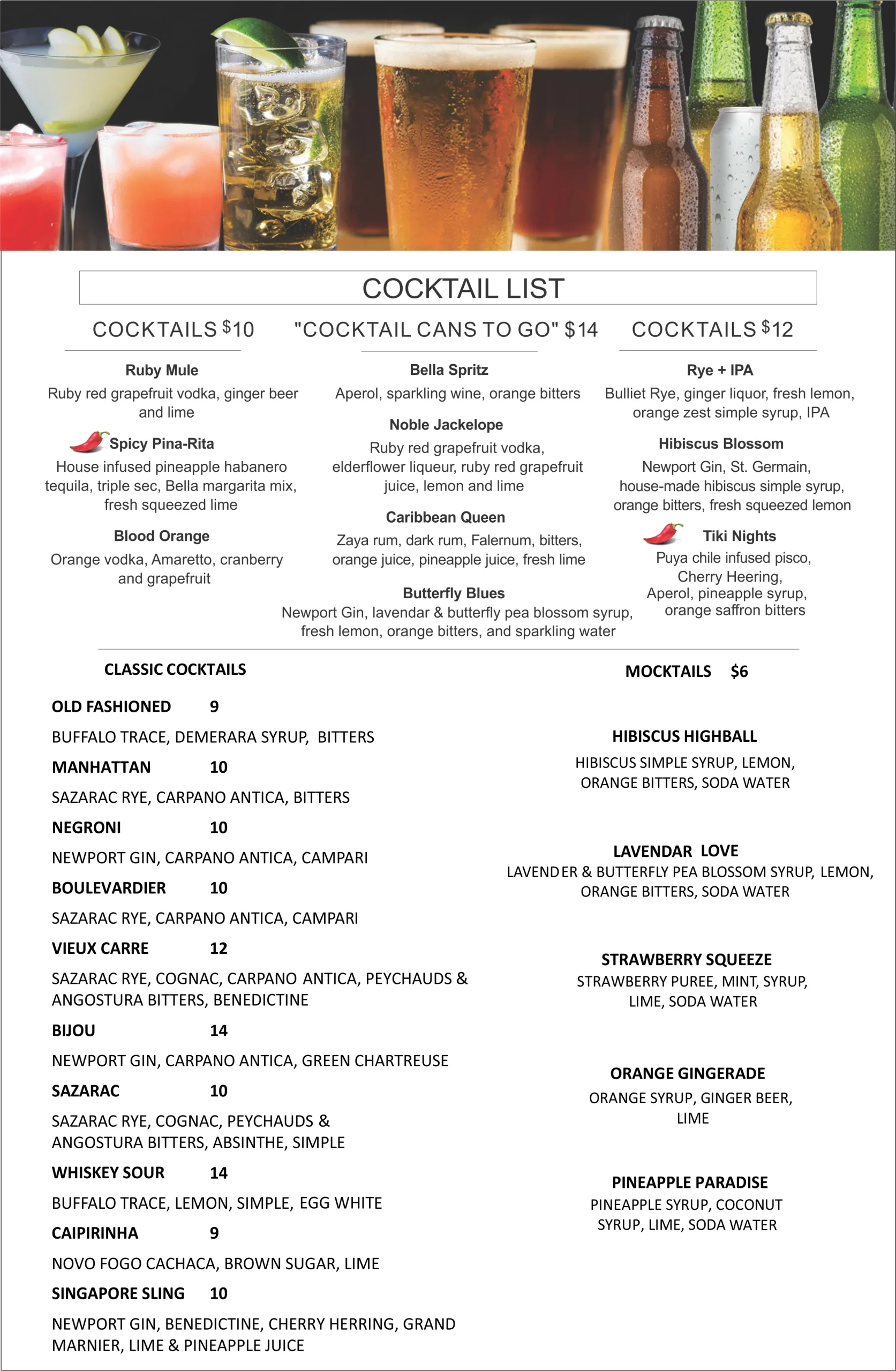 Cocktails & Beer list5.2022