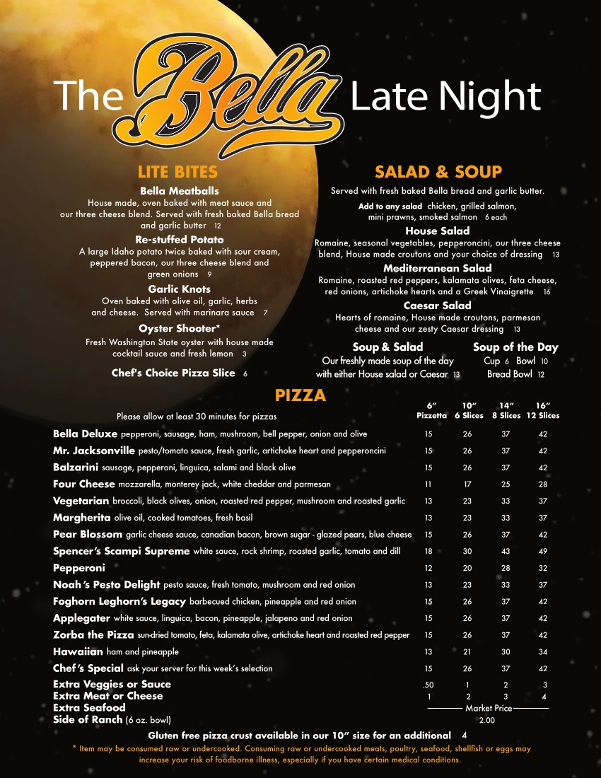 Bella Union Late Night Menu 5.2022