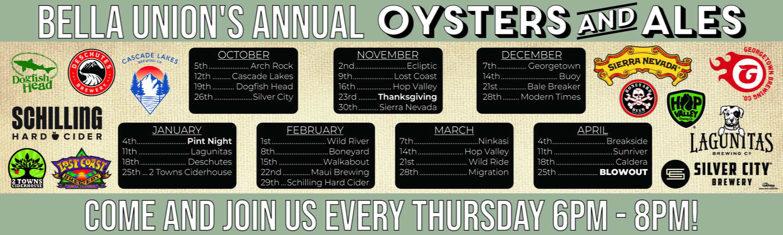 Oysters & Ales 2023-24 Schedule