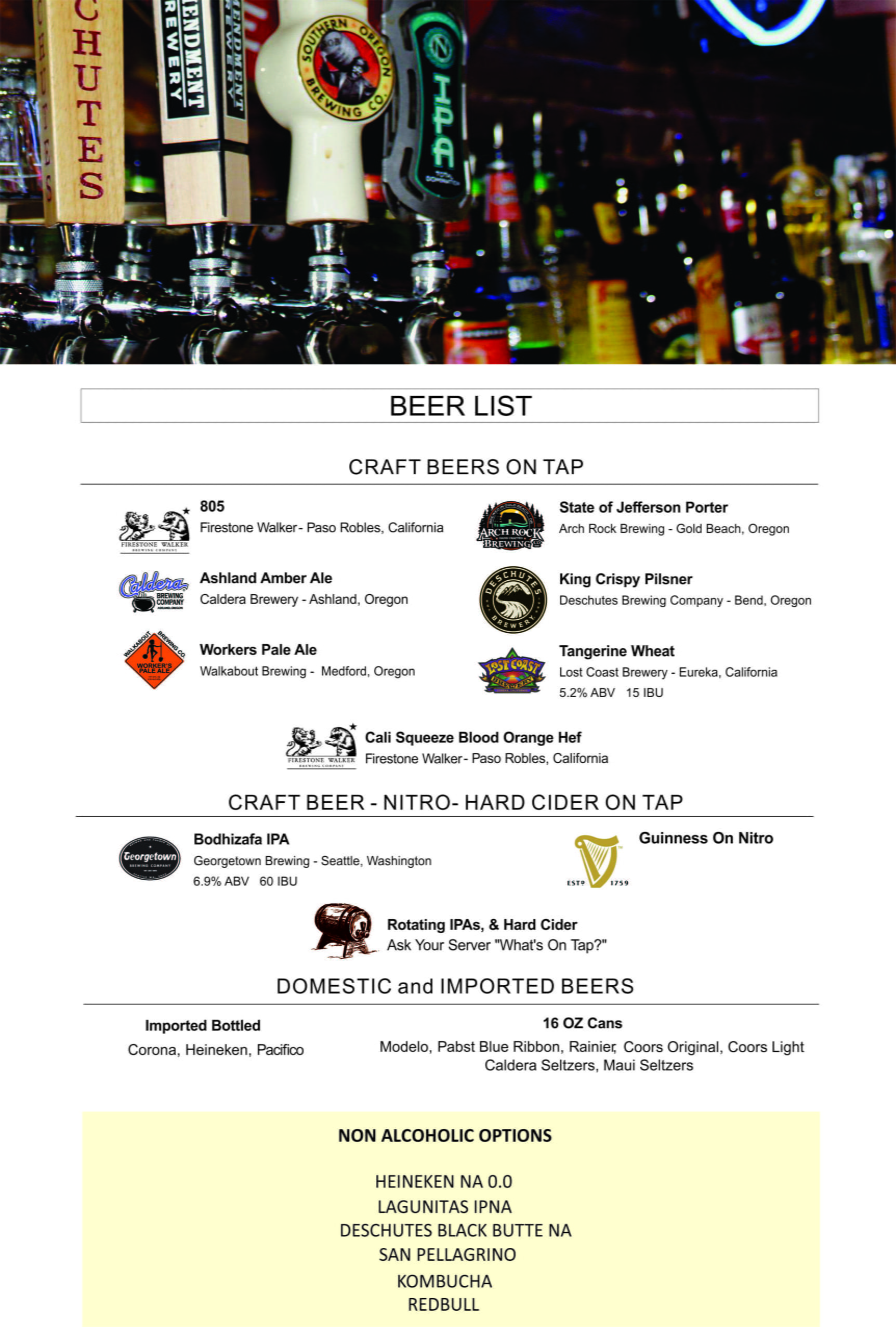 Cocktails & Beer list5.2022