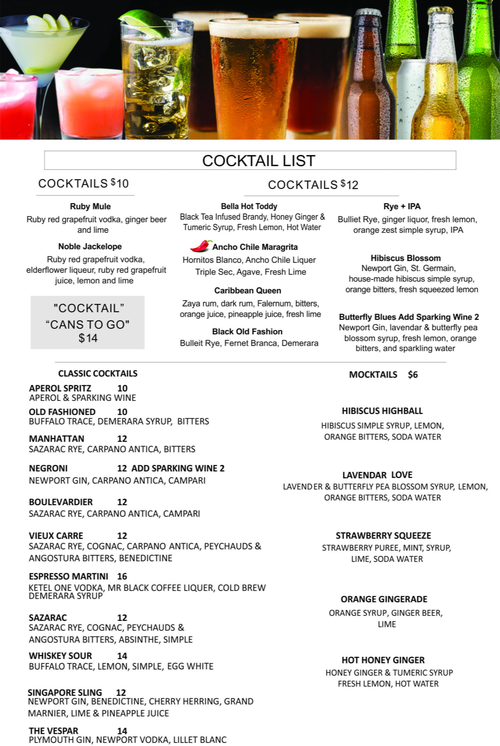 Cocktails & Beer list5.2022