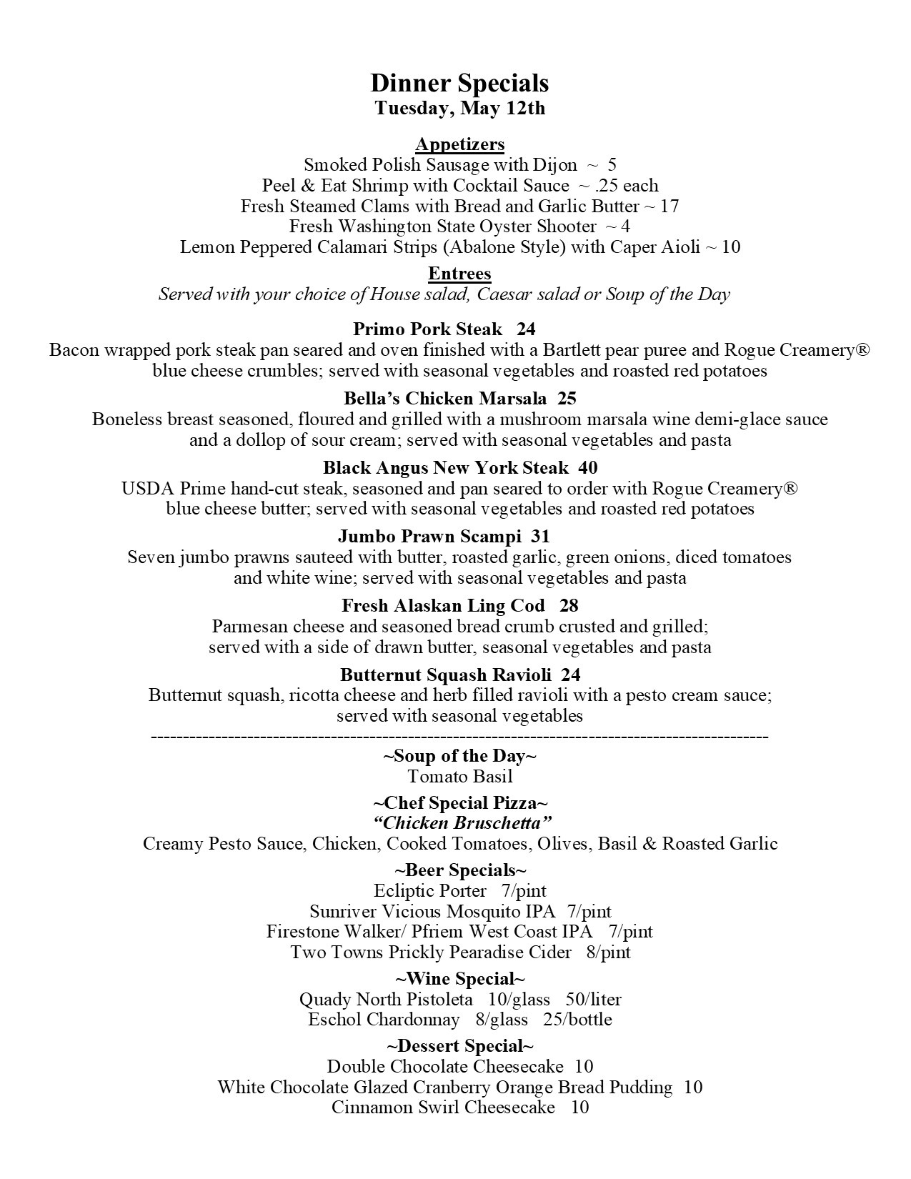 Dinner specials