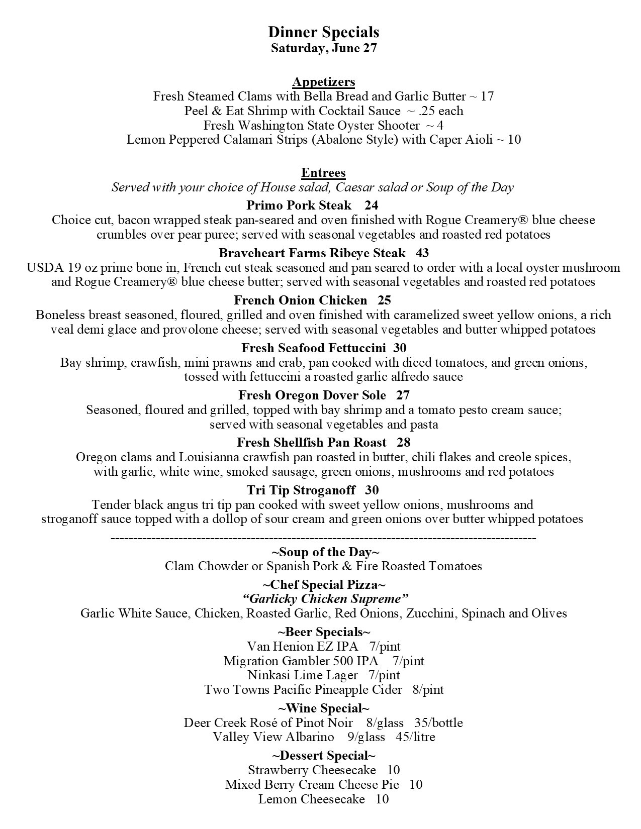 Dinner specials