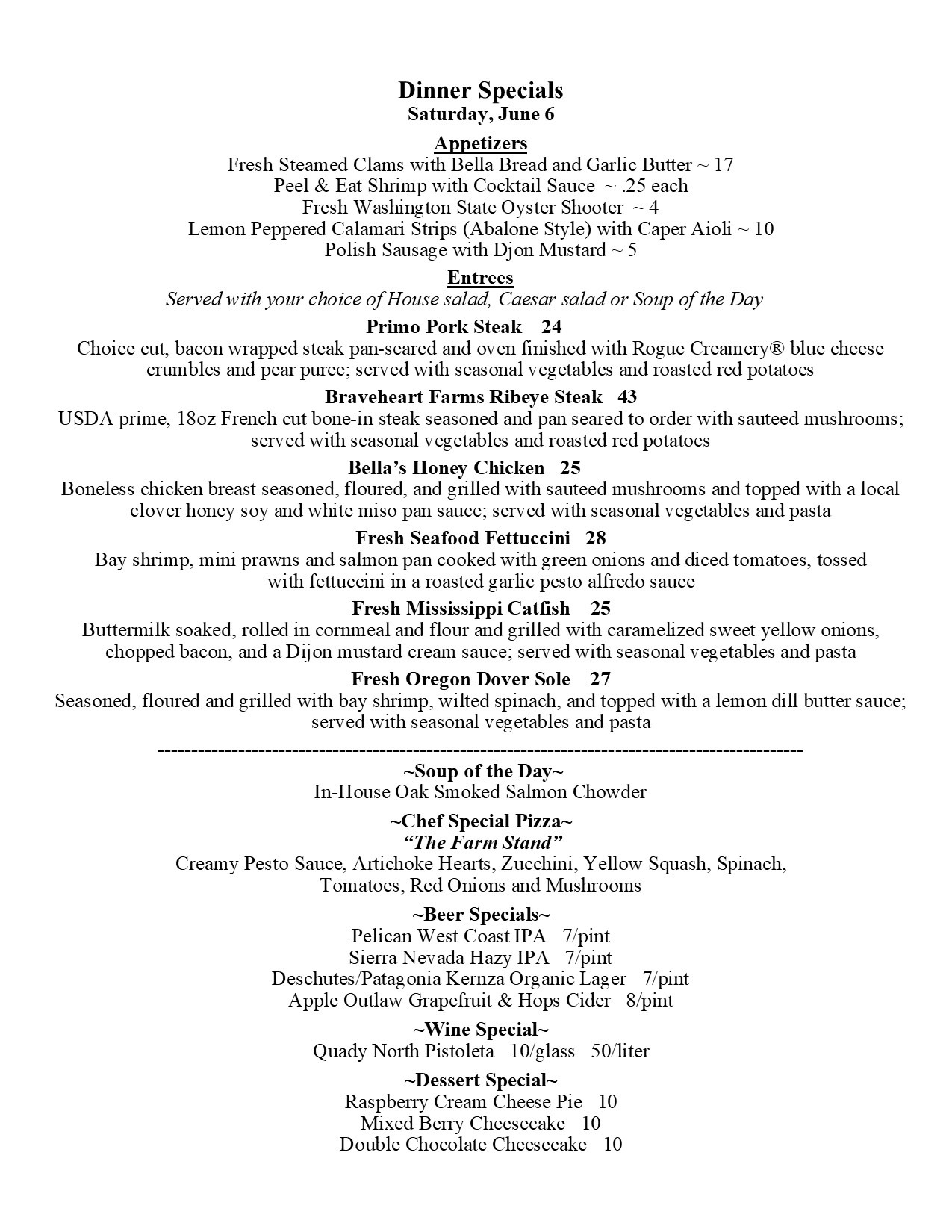 Dinner specials