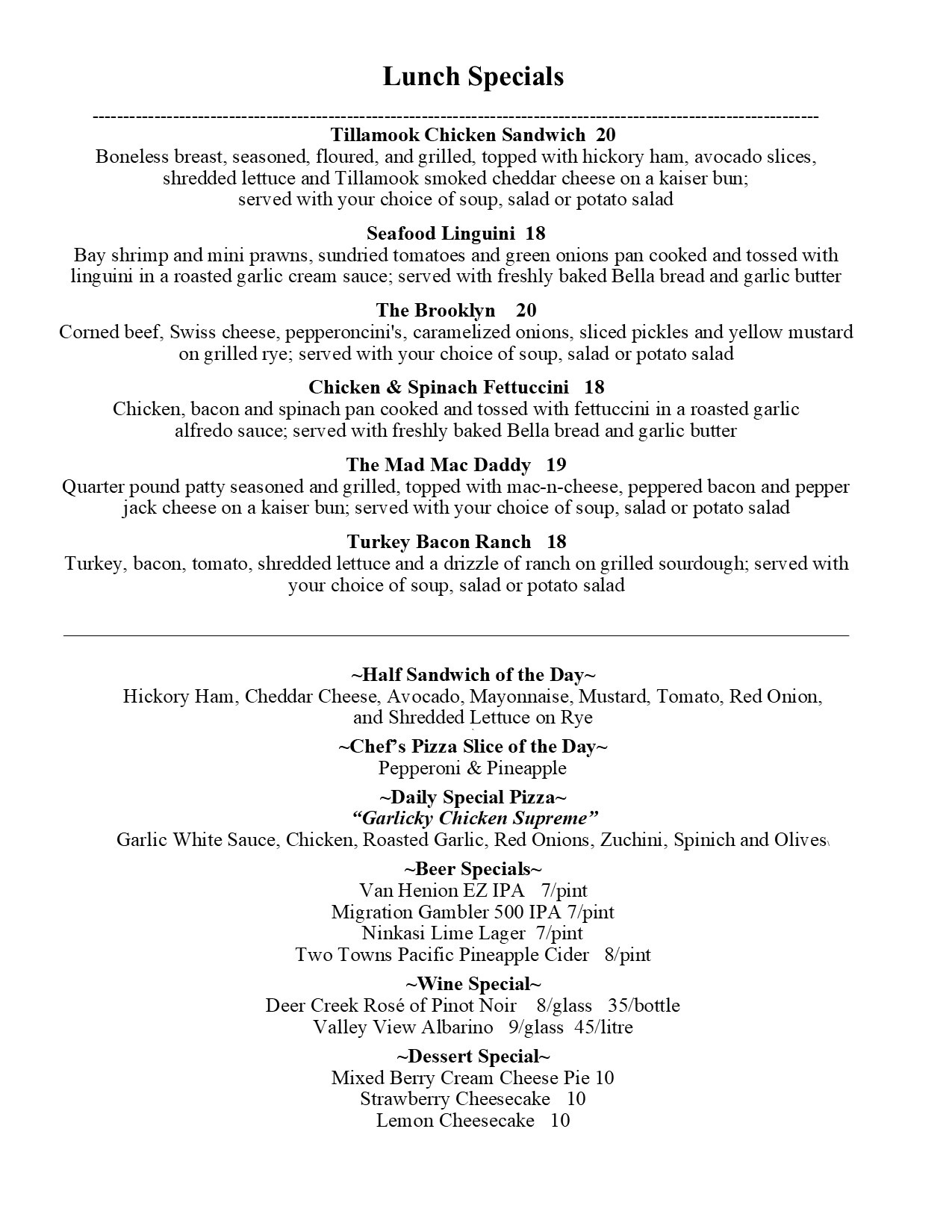 Lunch specials