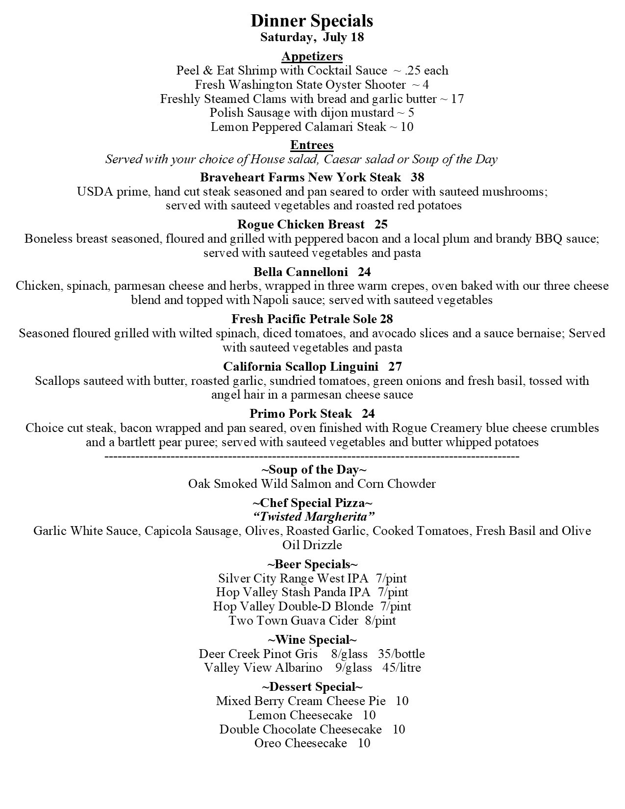 Dinner specials