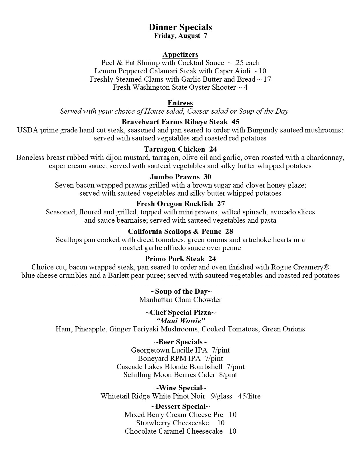 Dinner specials