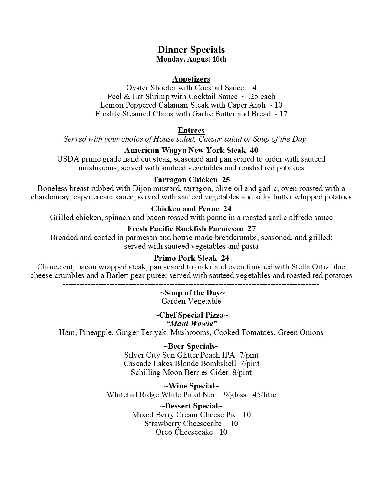 Dinner specials