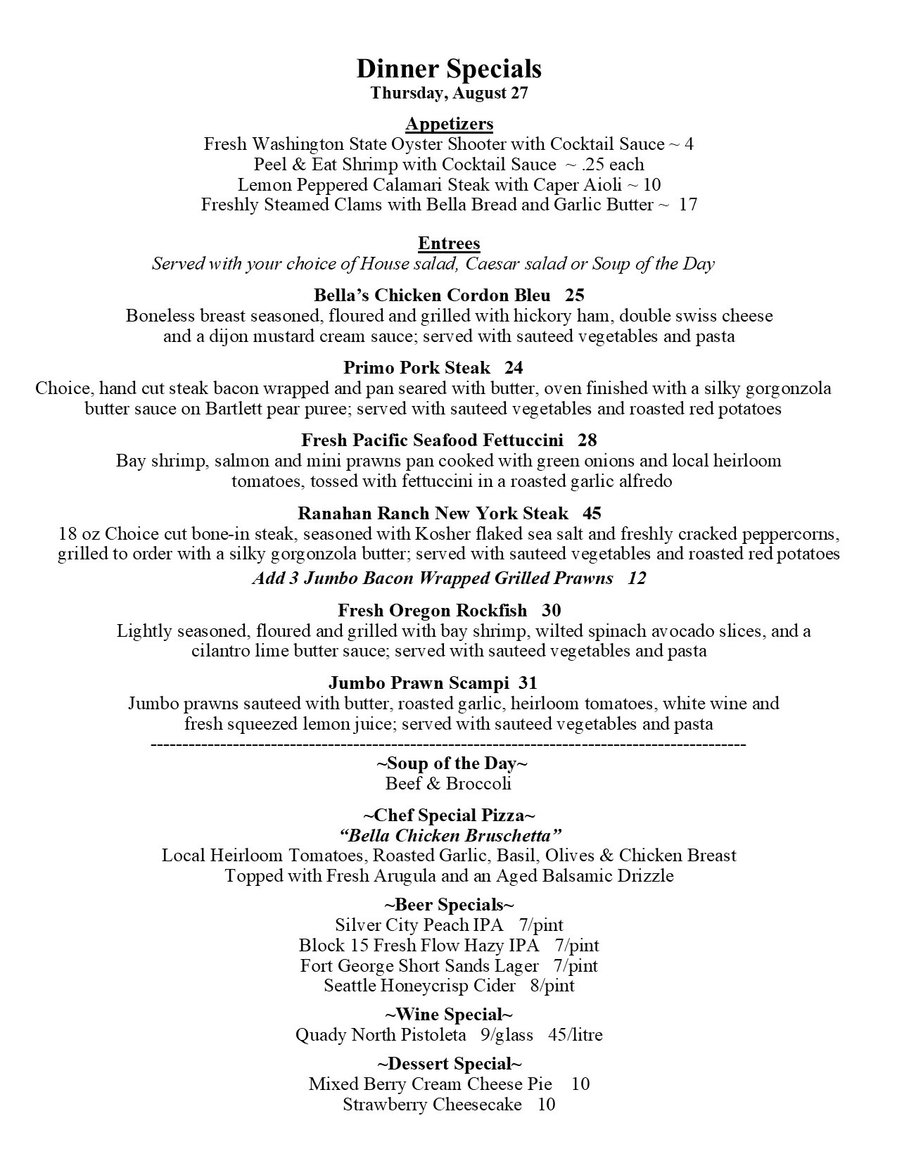 Dinner specials
