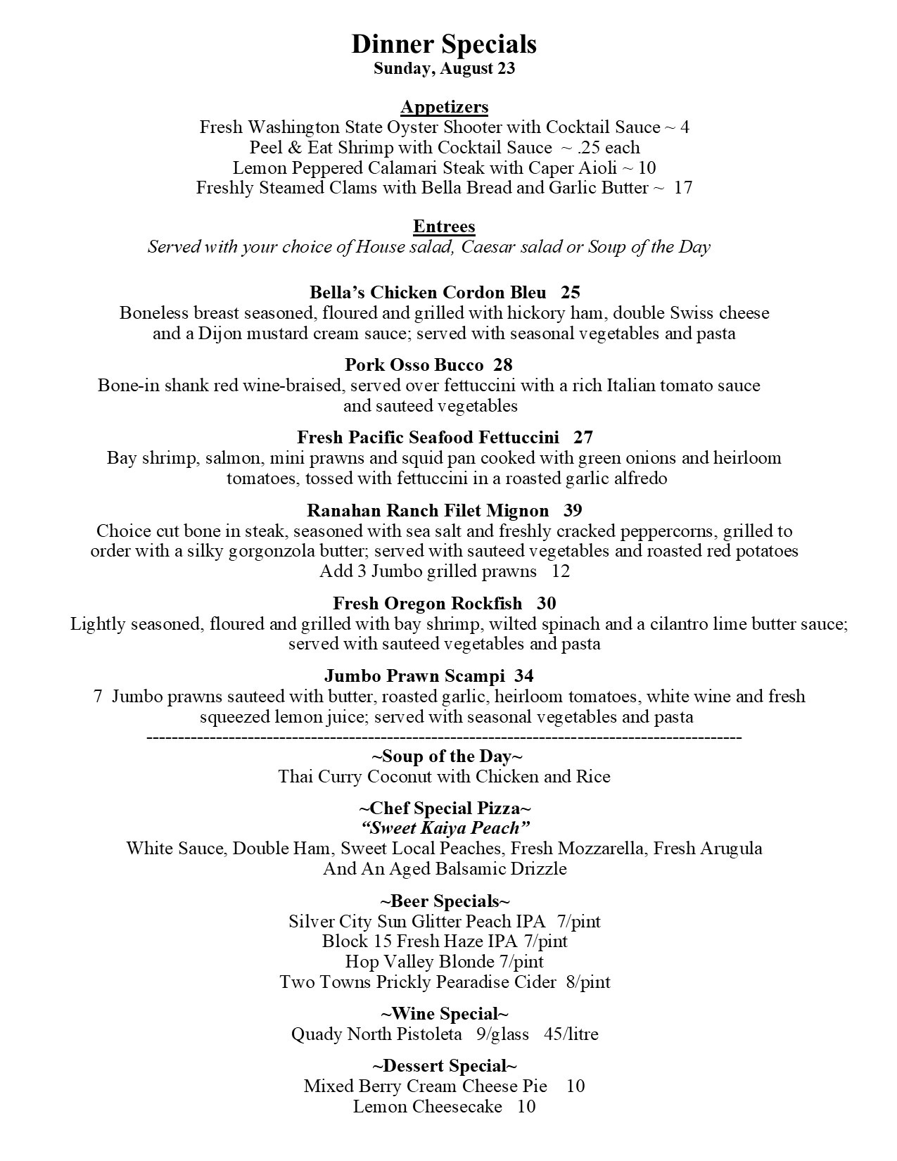 Dinner specials