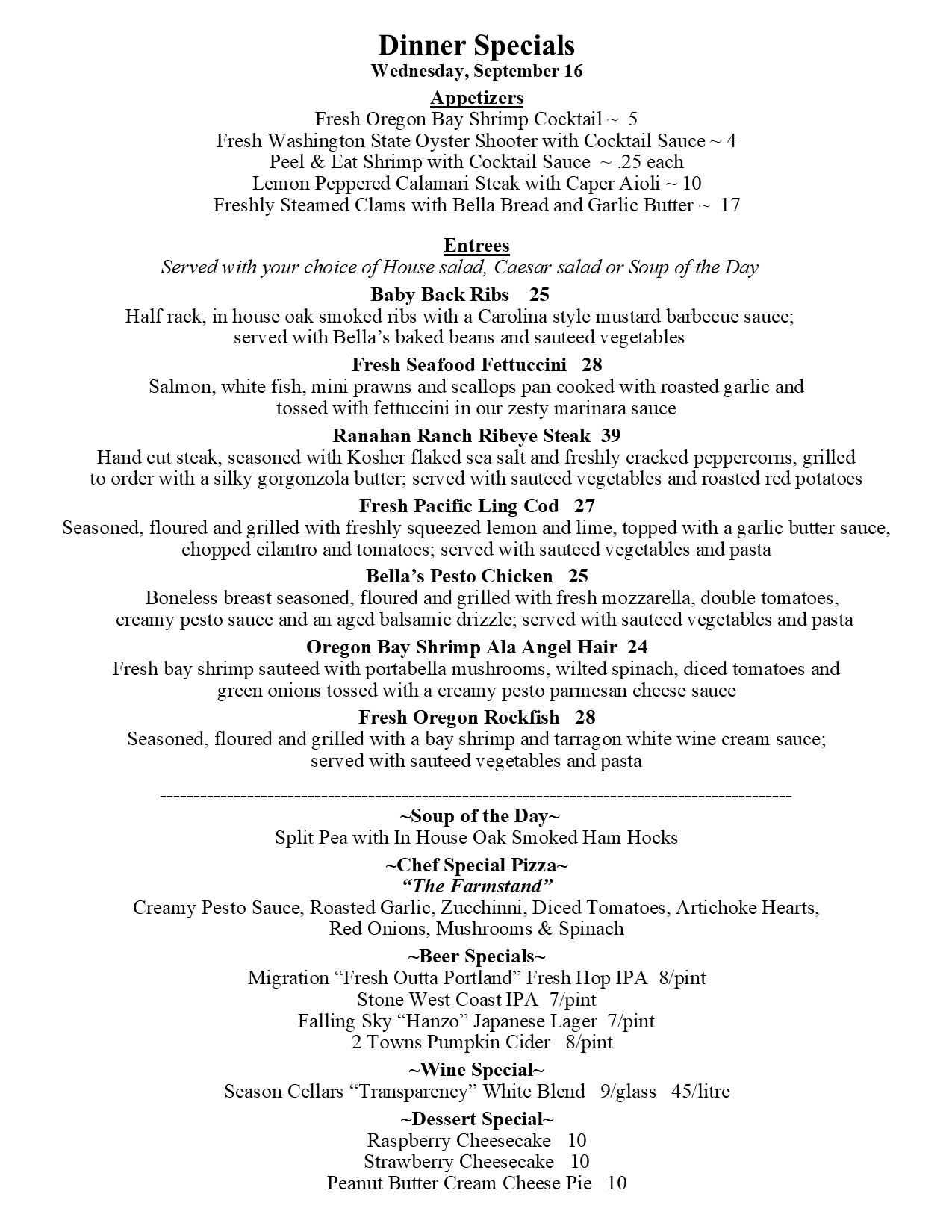 Dinner specials