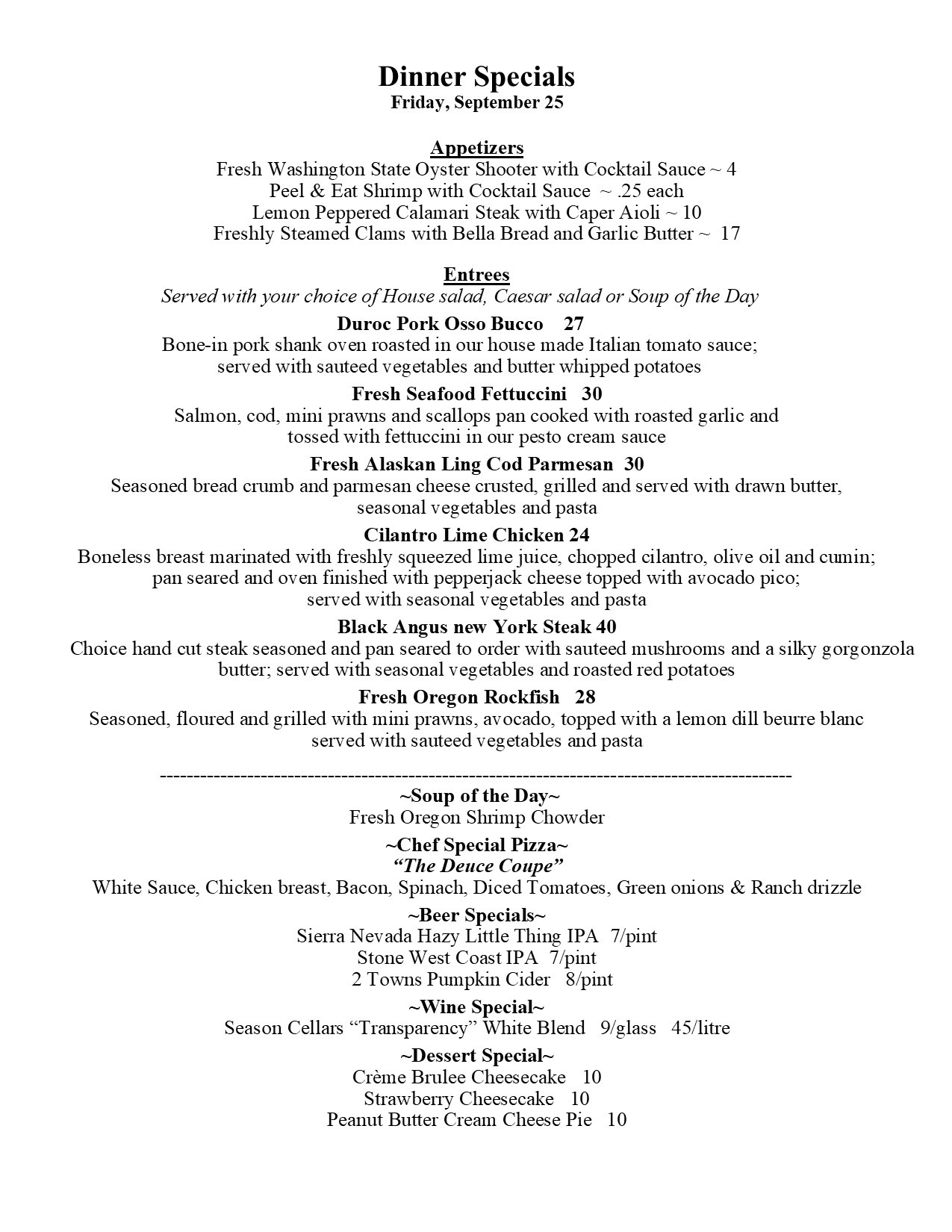 Dinner specials