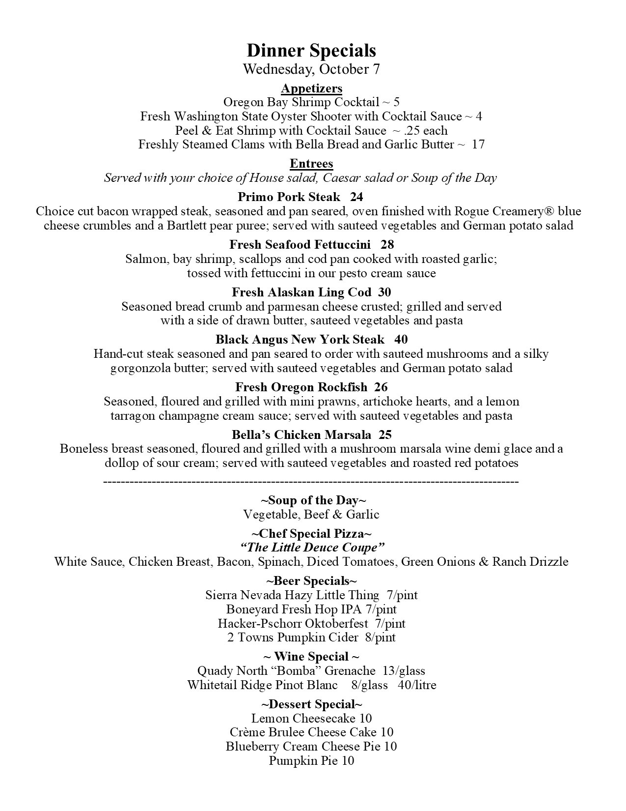 Dinner specials
