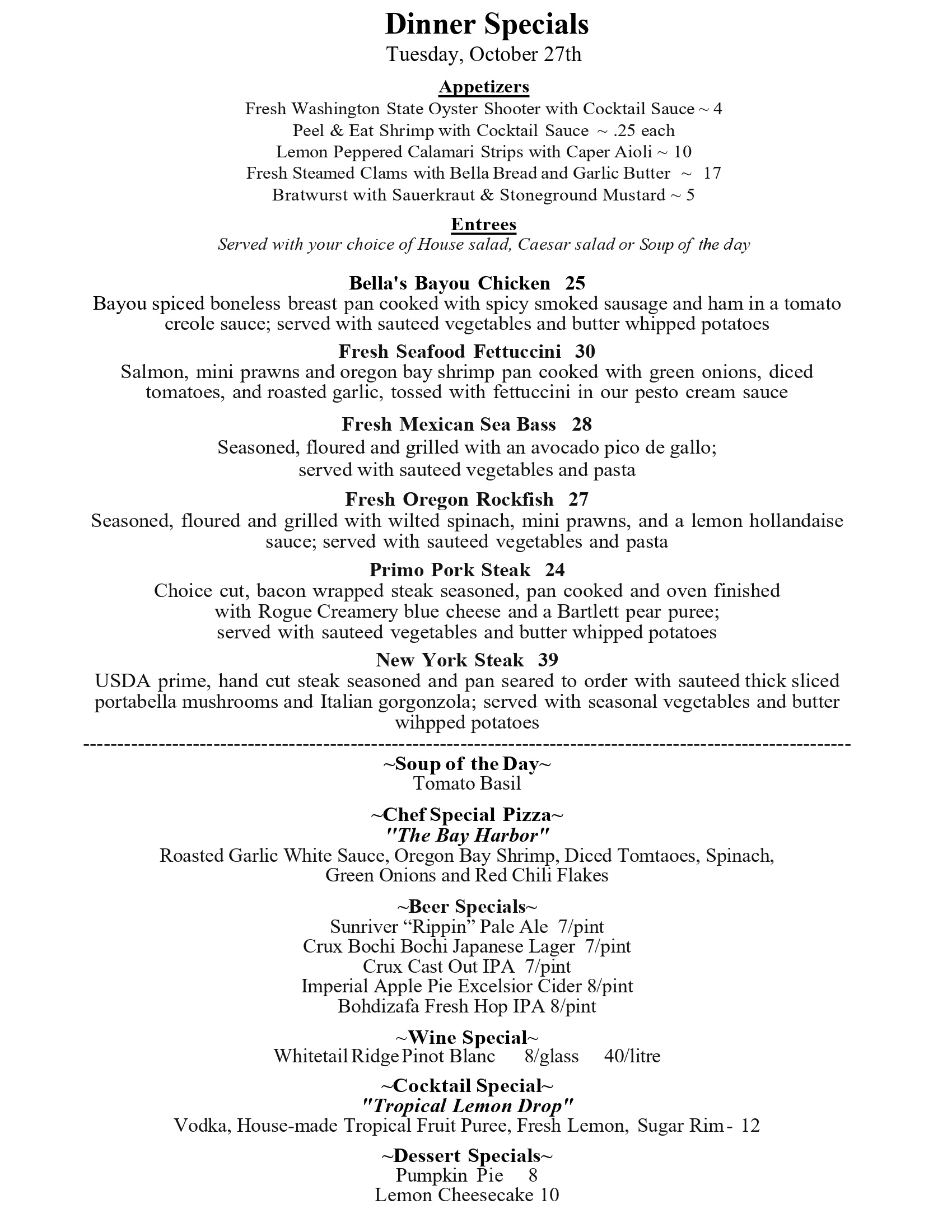 Dinner specials page